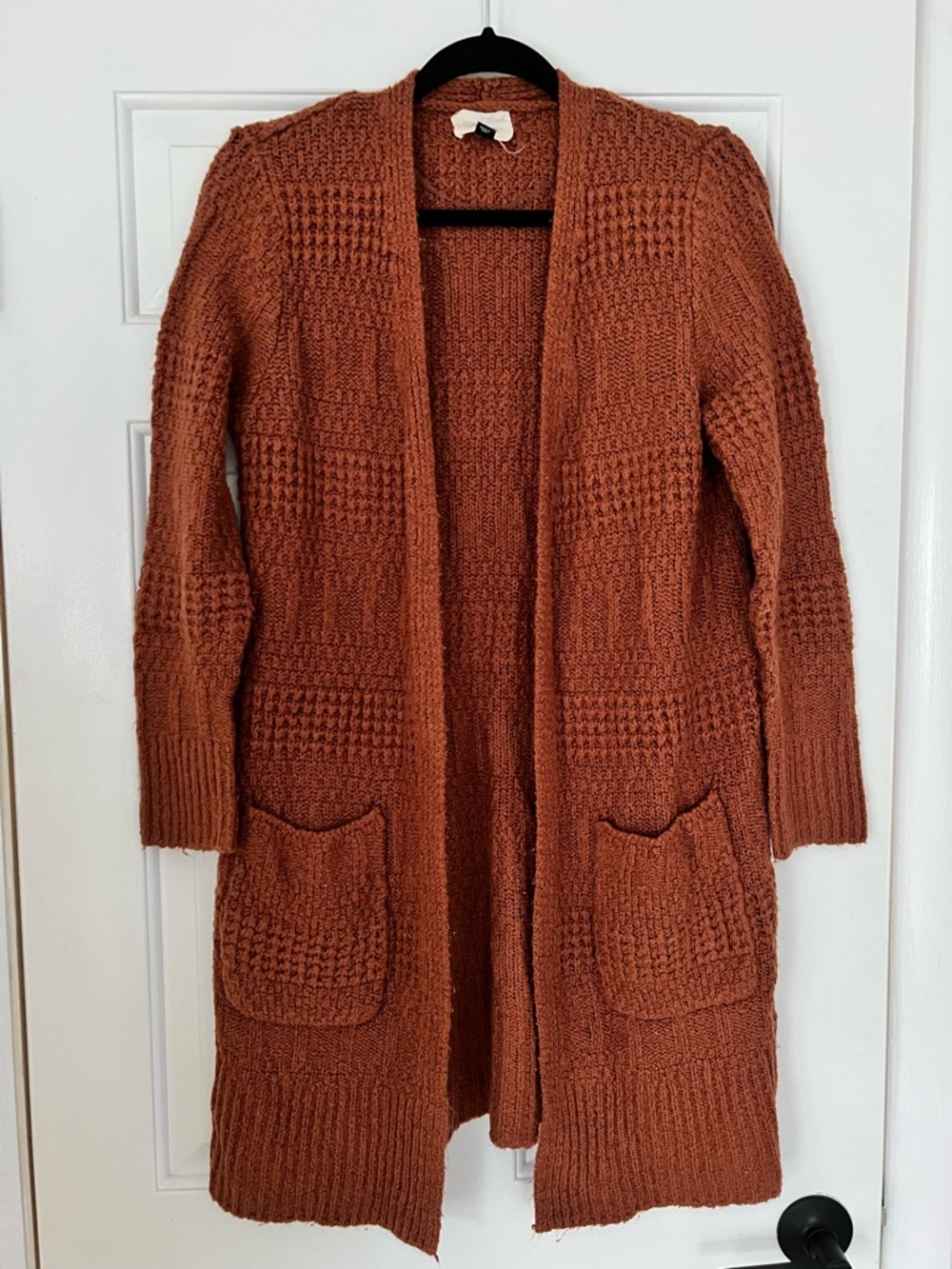 Universal Thread Open-Front Long Cardigan in Rust Brown